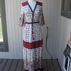 FP To Love for Revolve Boho 3/4 Sleeve Maxi button front Floral dress Size XS